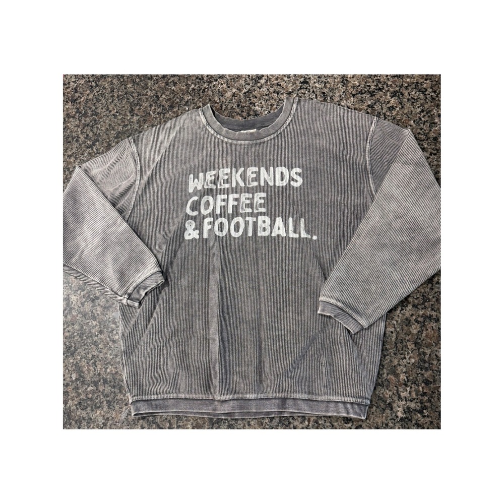 Oat Collective Weekends Coffee & Football Corduroy Sweatshirt Gray Small